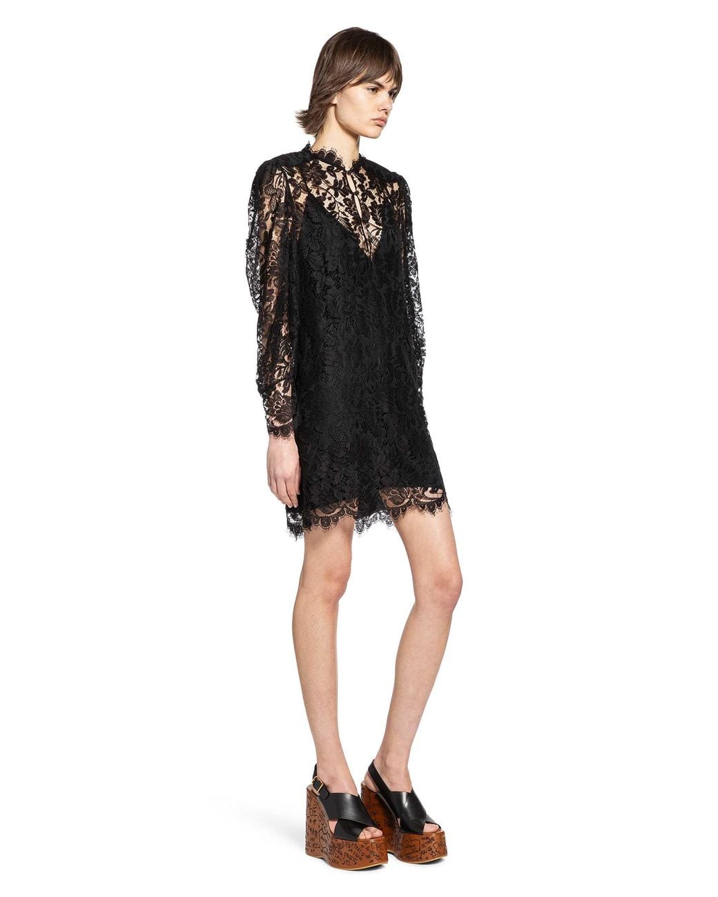 Chloé Black Floral Lace Mini Dress