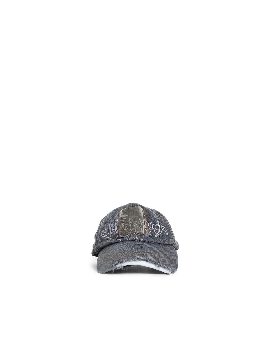 JORDANLUCA Gray Distressed Denim Baseball Cap for men