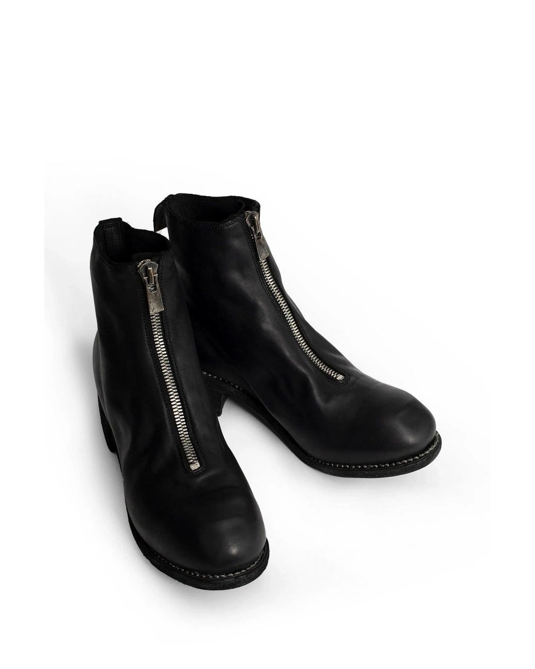 Guidi Black Front Zip Leather Ankle Boots for men