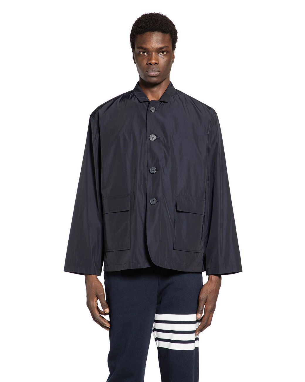 Thom Browne Blue Packable Logo Print Jacket In for men