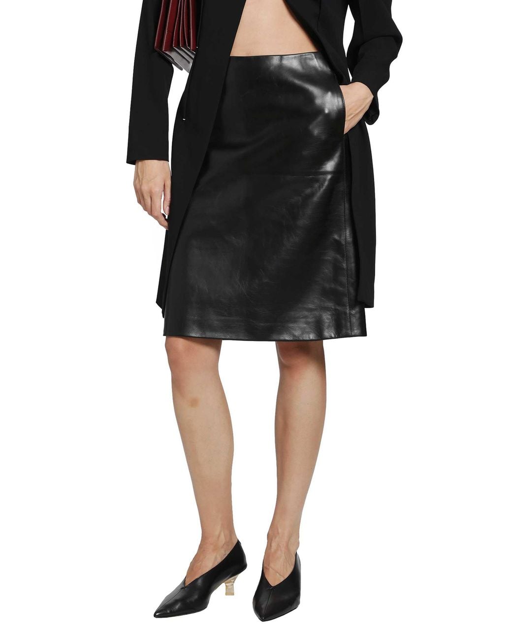 Jil Sander Black Leather Skirt