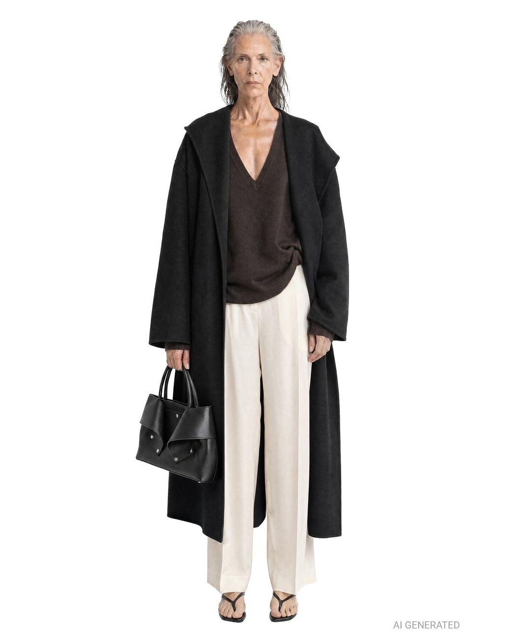 Totême Black Hoodie Belted Coat