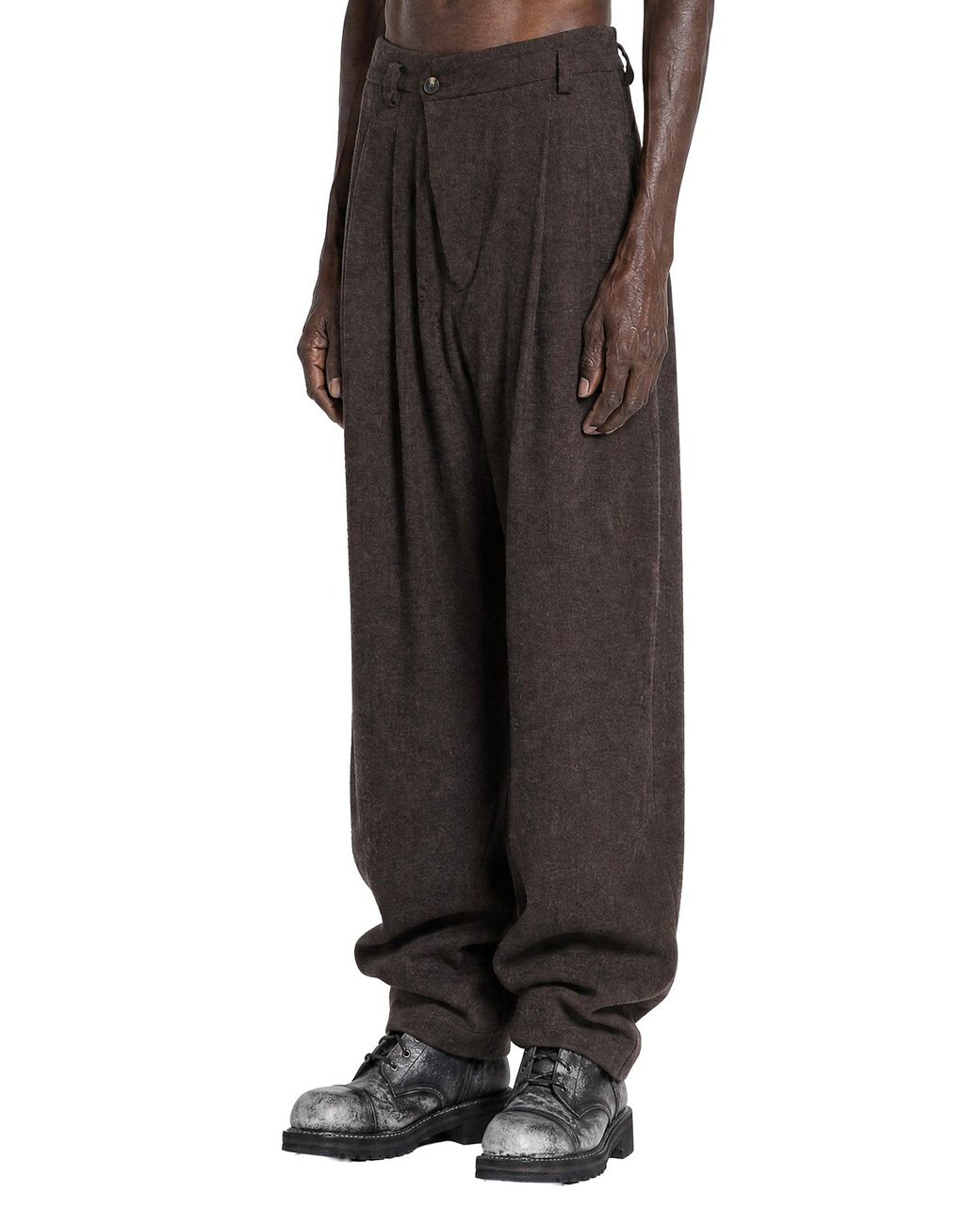Ziggy Chen Black Drop Crotch Front Pleat Trousers for men