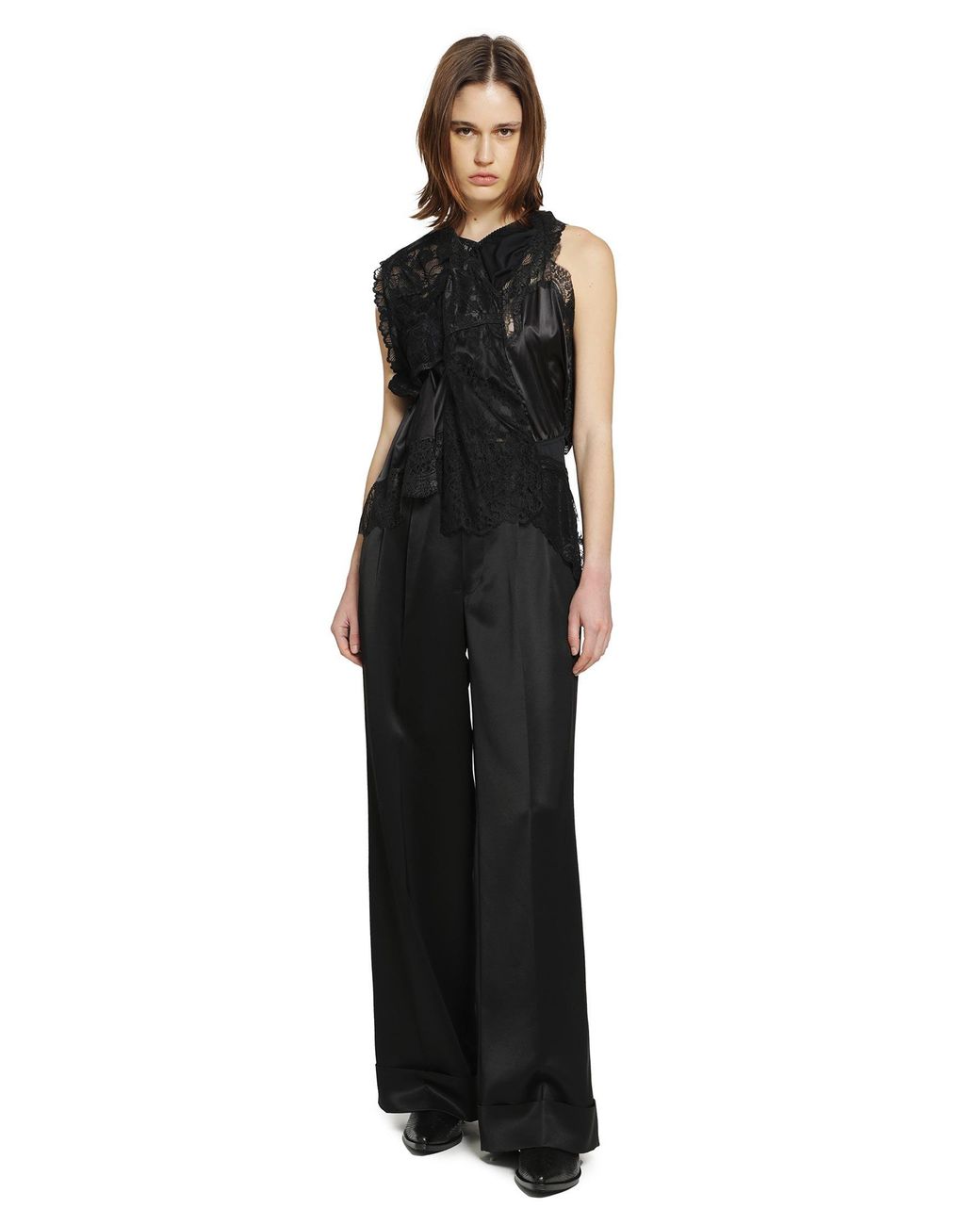 Junya Watanabe Black Asymmetric Satin Lace Top