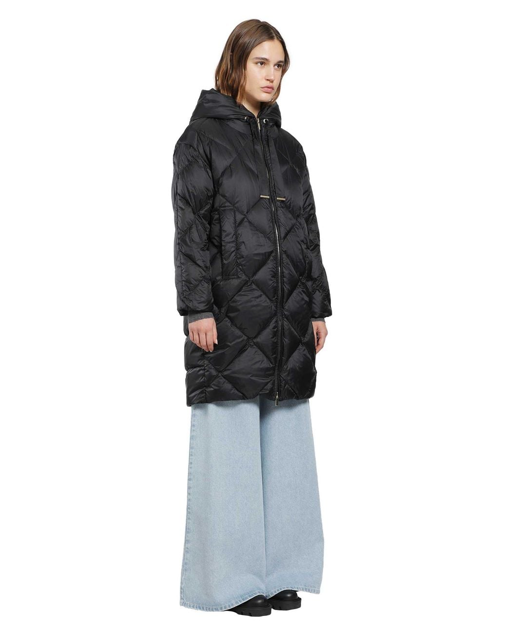 Max Mara Black Hooded Midi Puffer Jacket