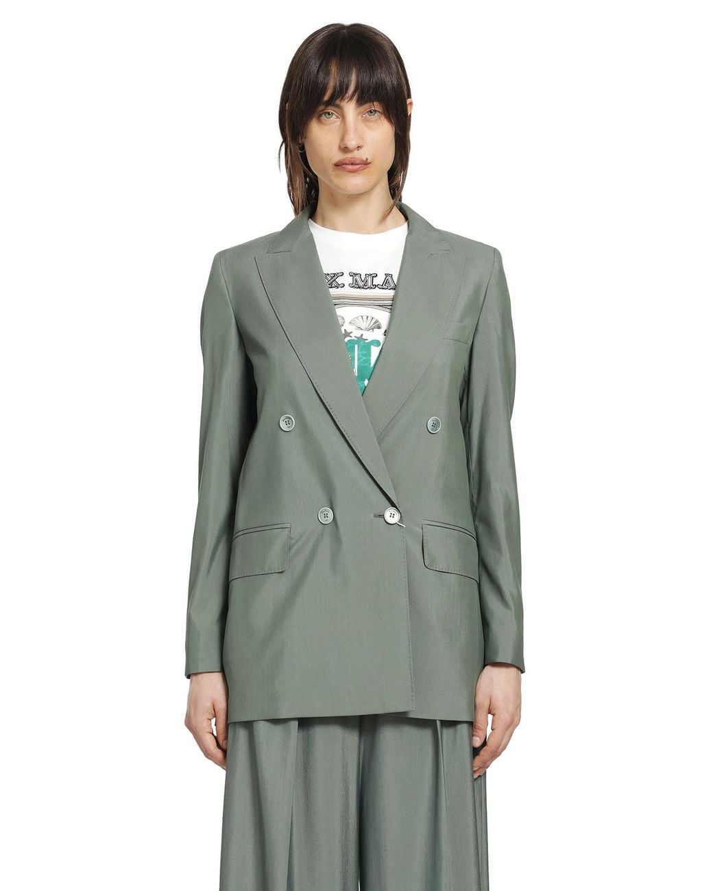 Max Mara Green Double-Breasted Wool And Silk Blazer