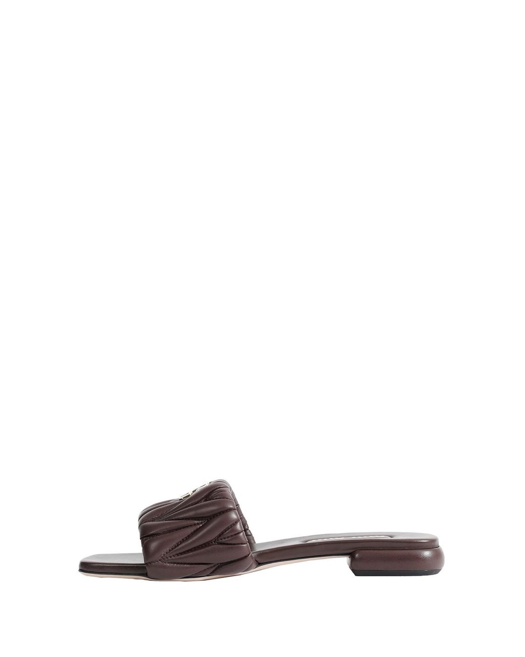 Miu Miu Brown Matelassé Nappa Leather Slides