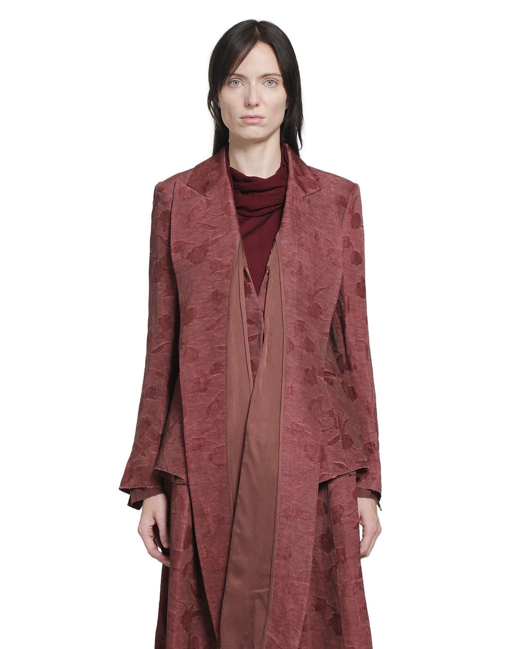 YA YI Red Linen Jacquard Tie Suit