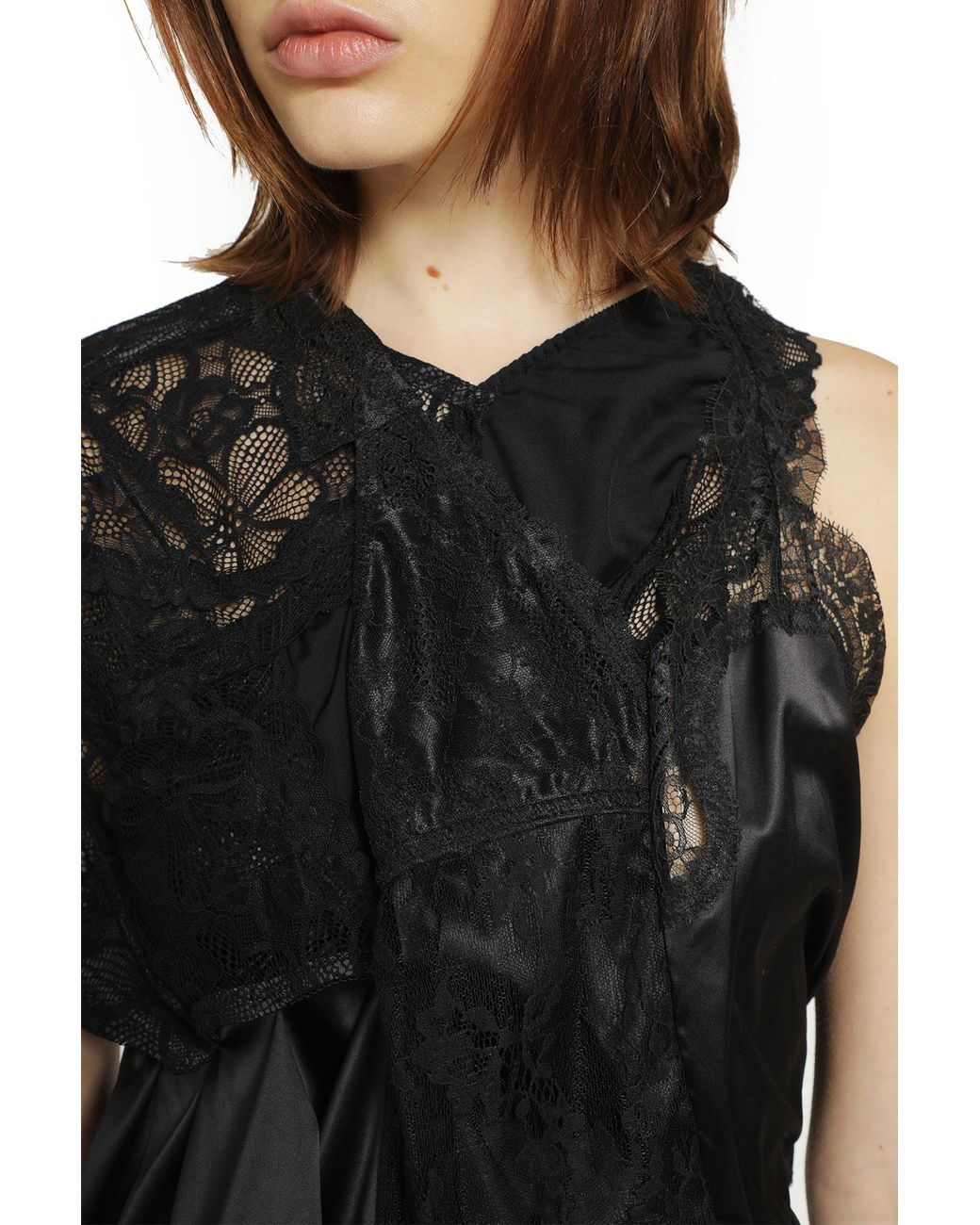 Junya Watanabe Black Asymmetric Satin Lace Top