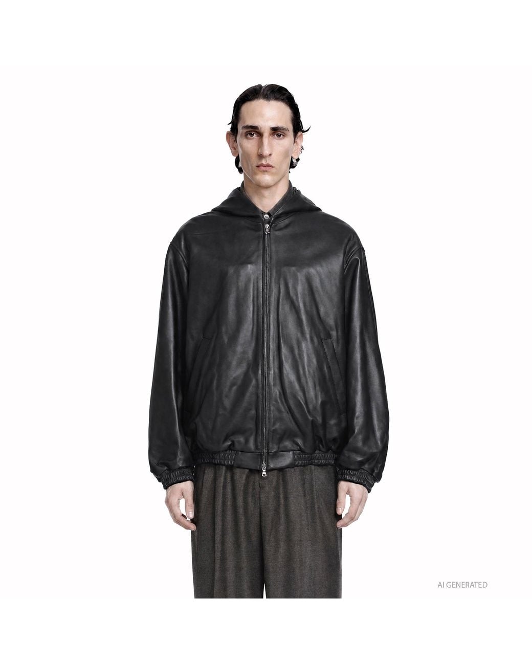 Ssstein Black Lamb Leather Hood Jacket for men
