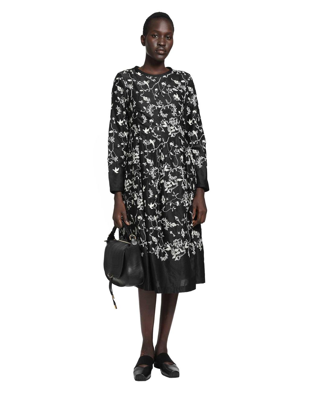 Renli Su Black Floral Midi Dress