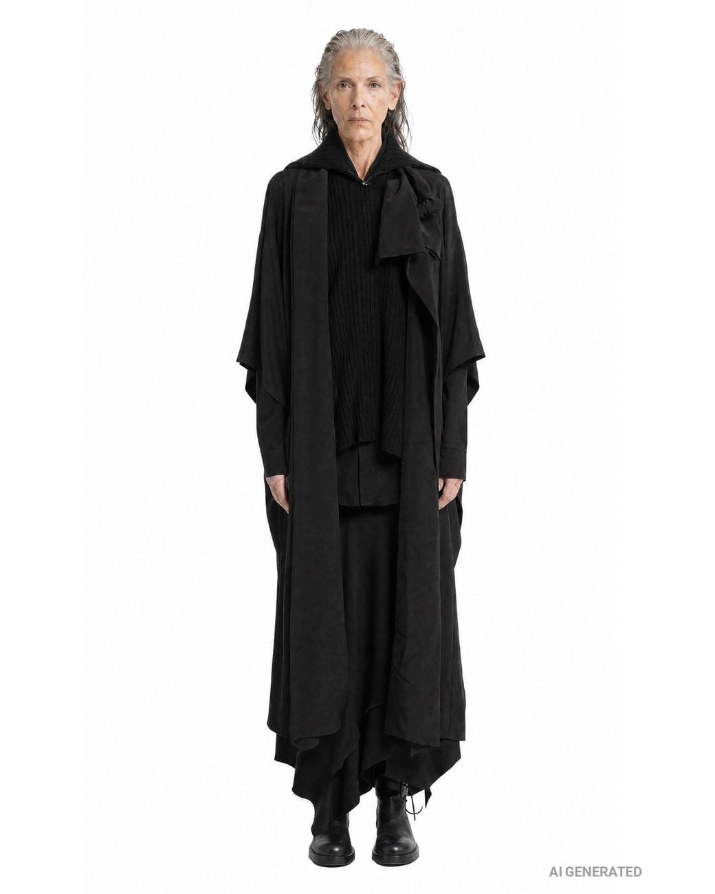 Yohji Yamamoto Black Knit Combi Kimono Coat