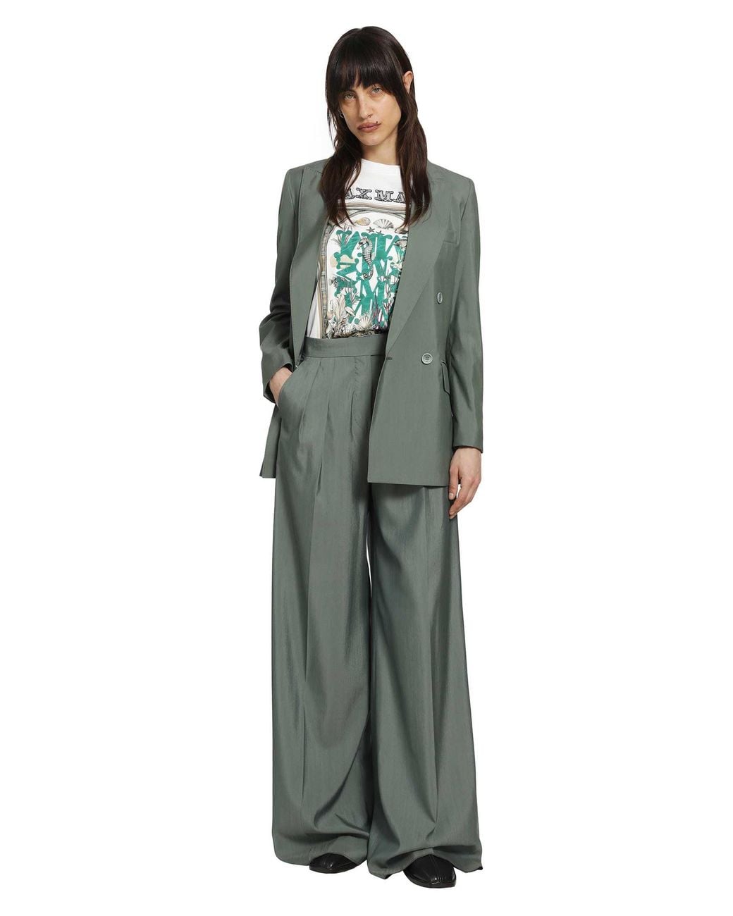 Max Mara Green Double-Breasted Wool And Silk Blazer