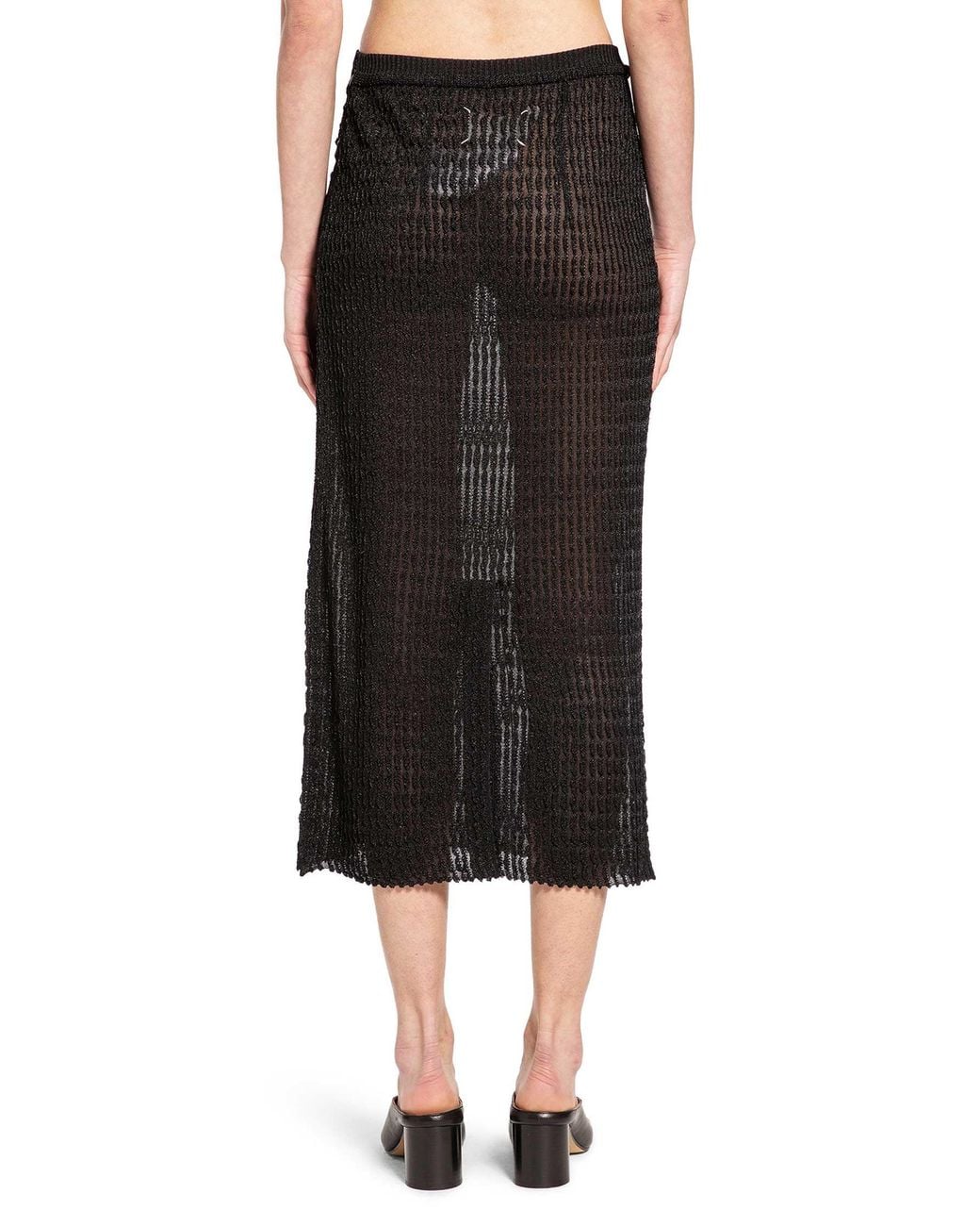 Maison Margiela Black Ribbed-Knit Midi Skirt