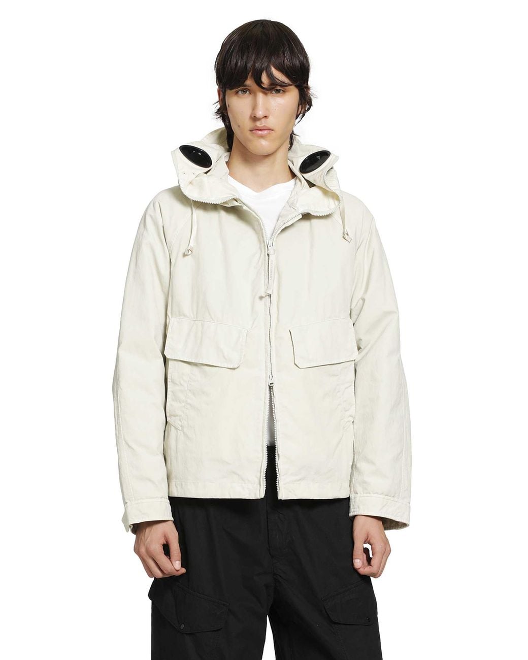 C P Company White Twill Mixed Explorer Jacket for men