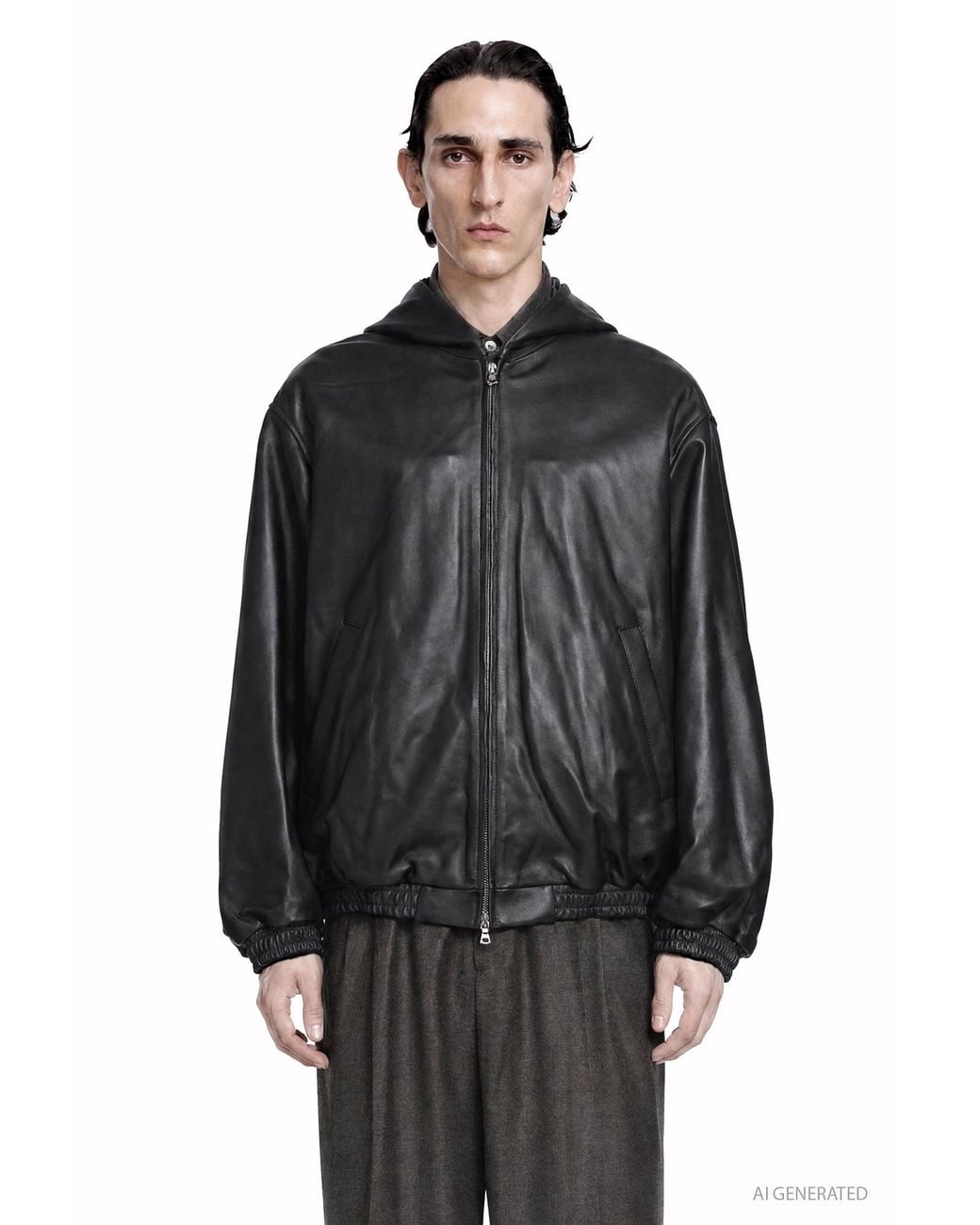 Ssstein Black Lamb Leather Hood Jacket for men