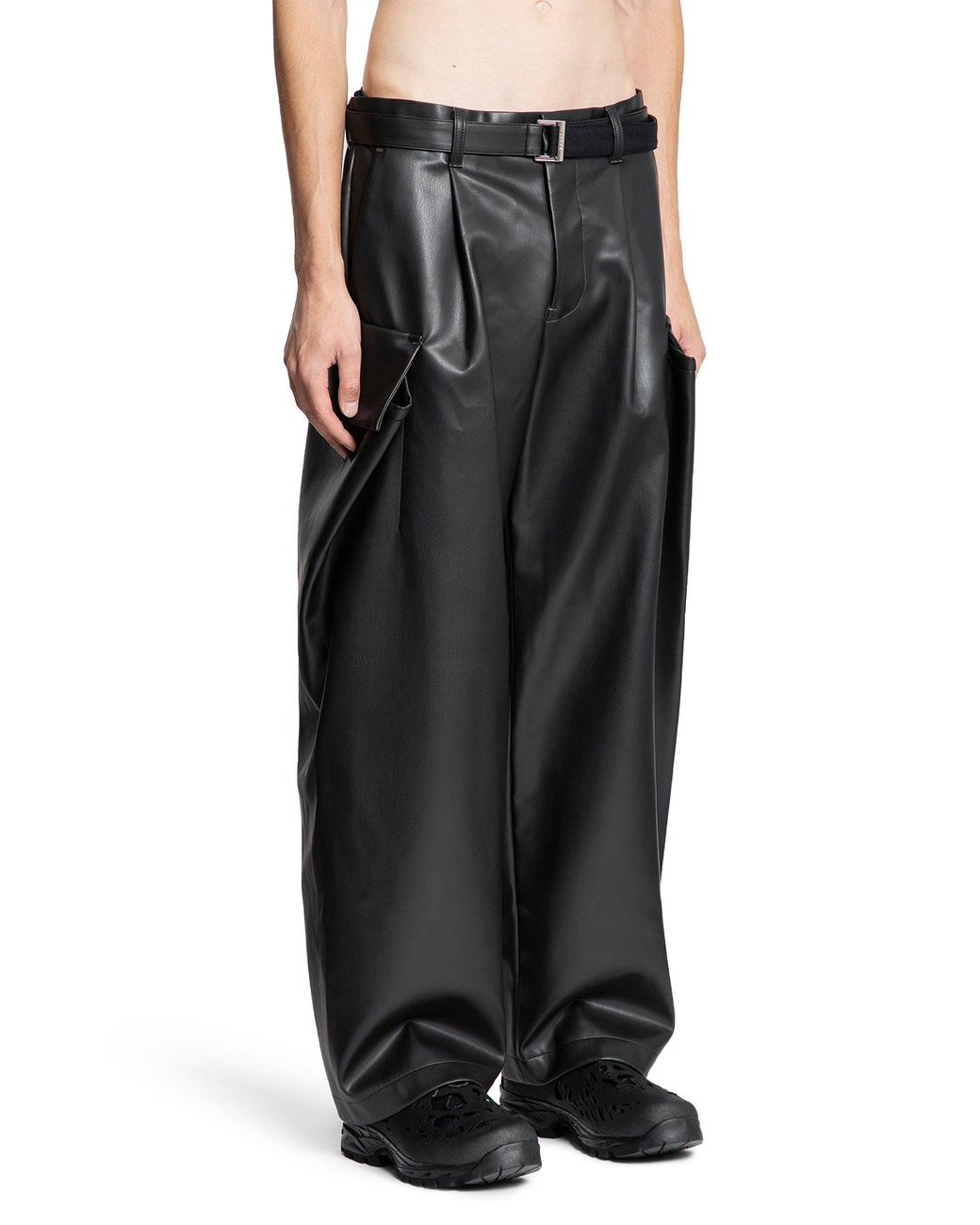 Sacai Faux Leather Pants in Black for Men | Lyst