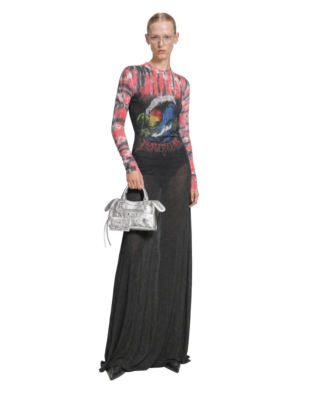 Balenciaga Black Extreme Tie Dye Long Sleeve Dress
