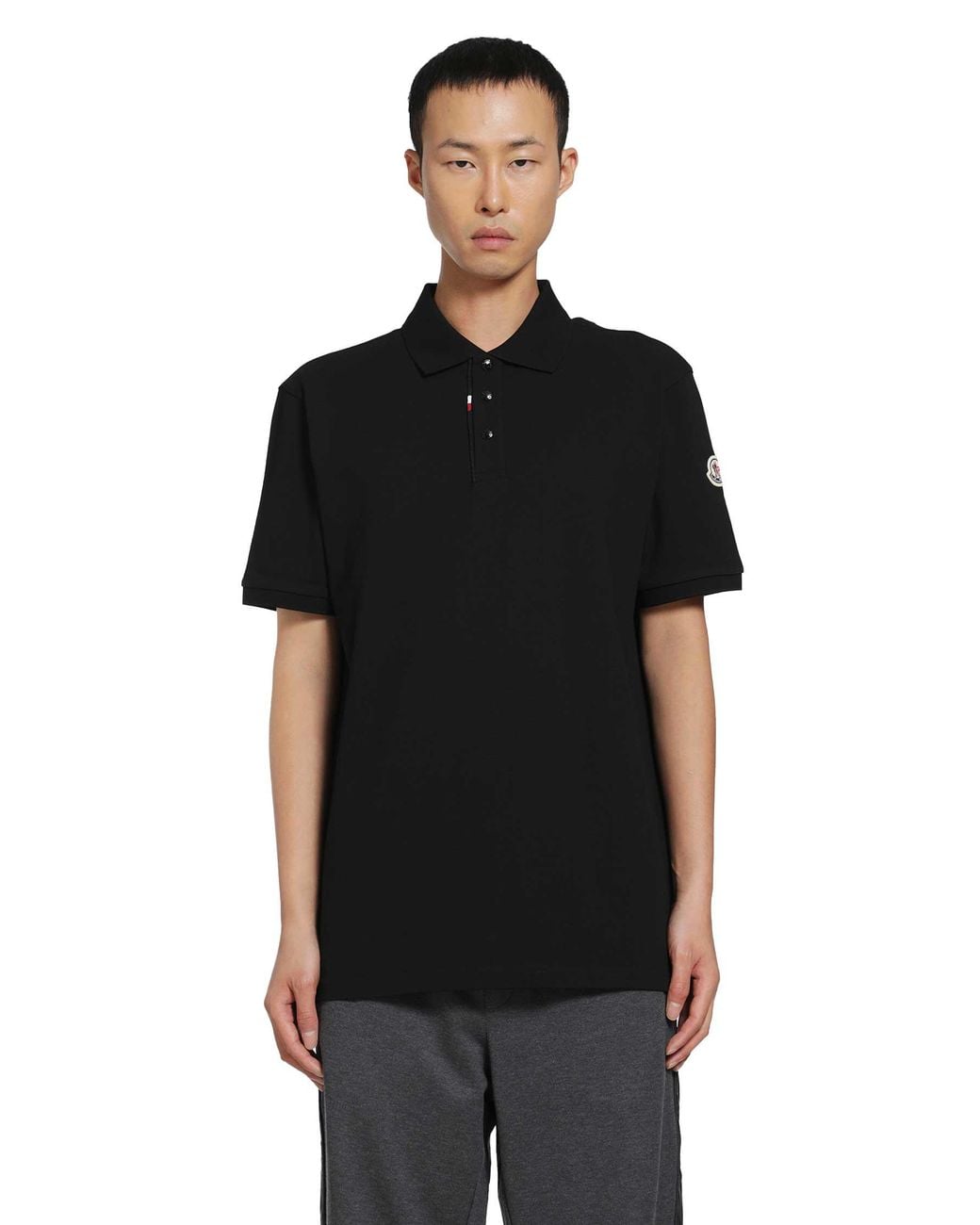 Moncler Black Cotton Piquet Polo Shirt for men