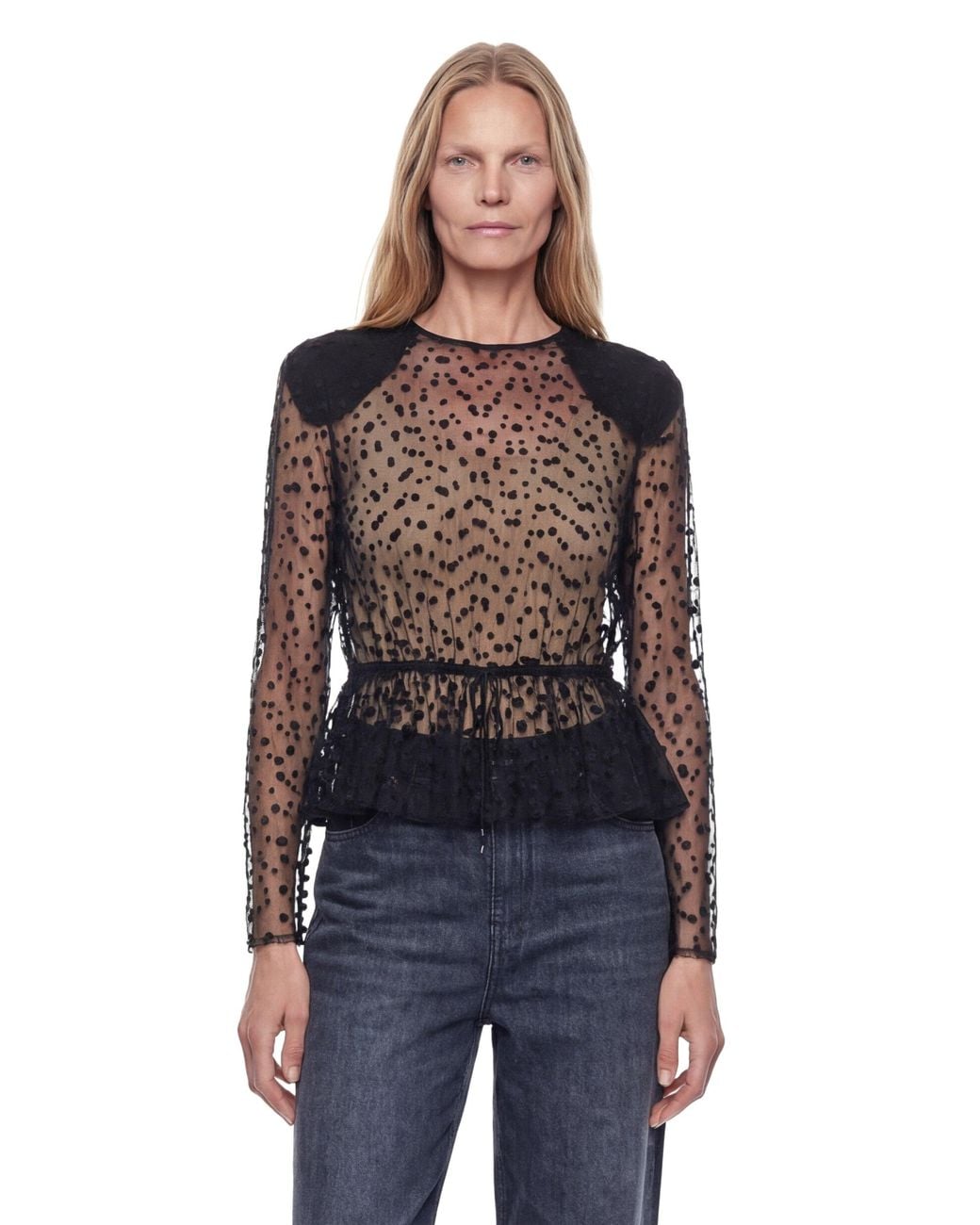 Chloé Black Dot Print Tulle Top