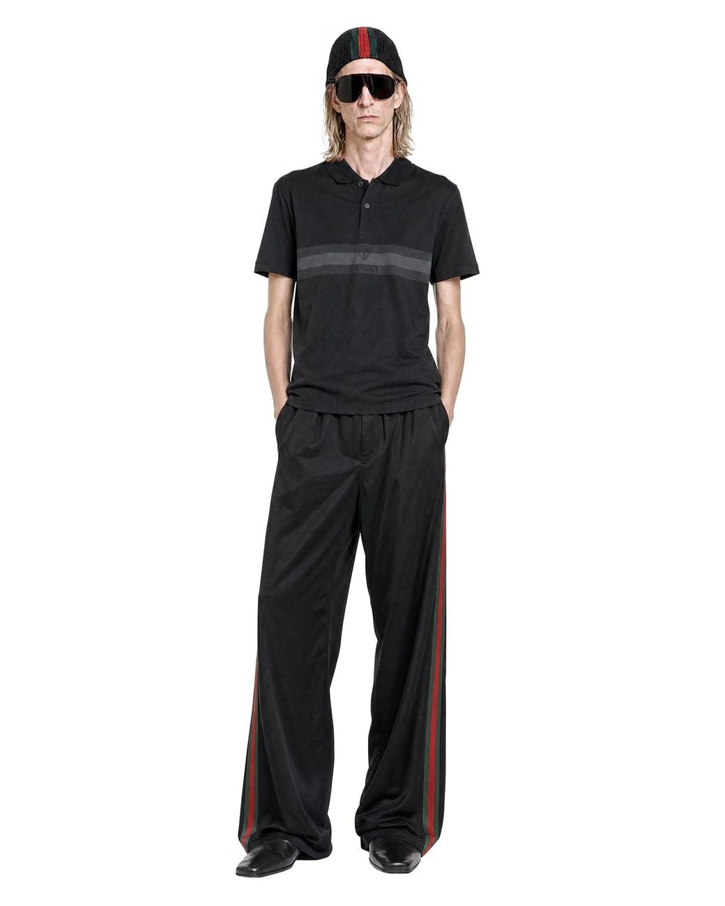 Gucci Black Web And Crest Jersey Polo for men