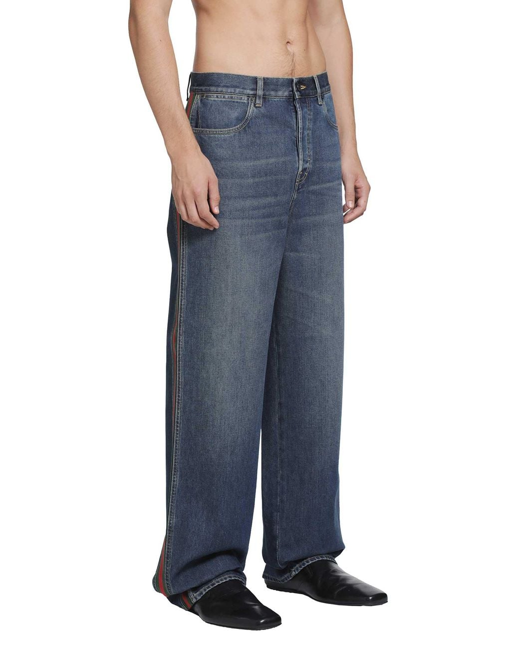 Gucci Blue Denim Pants With Web Insert for men