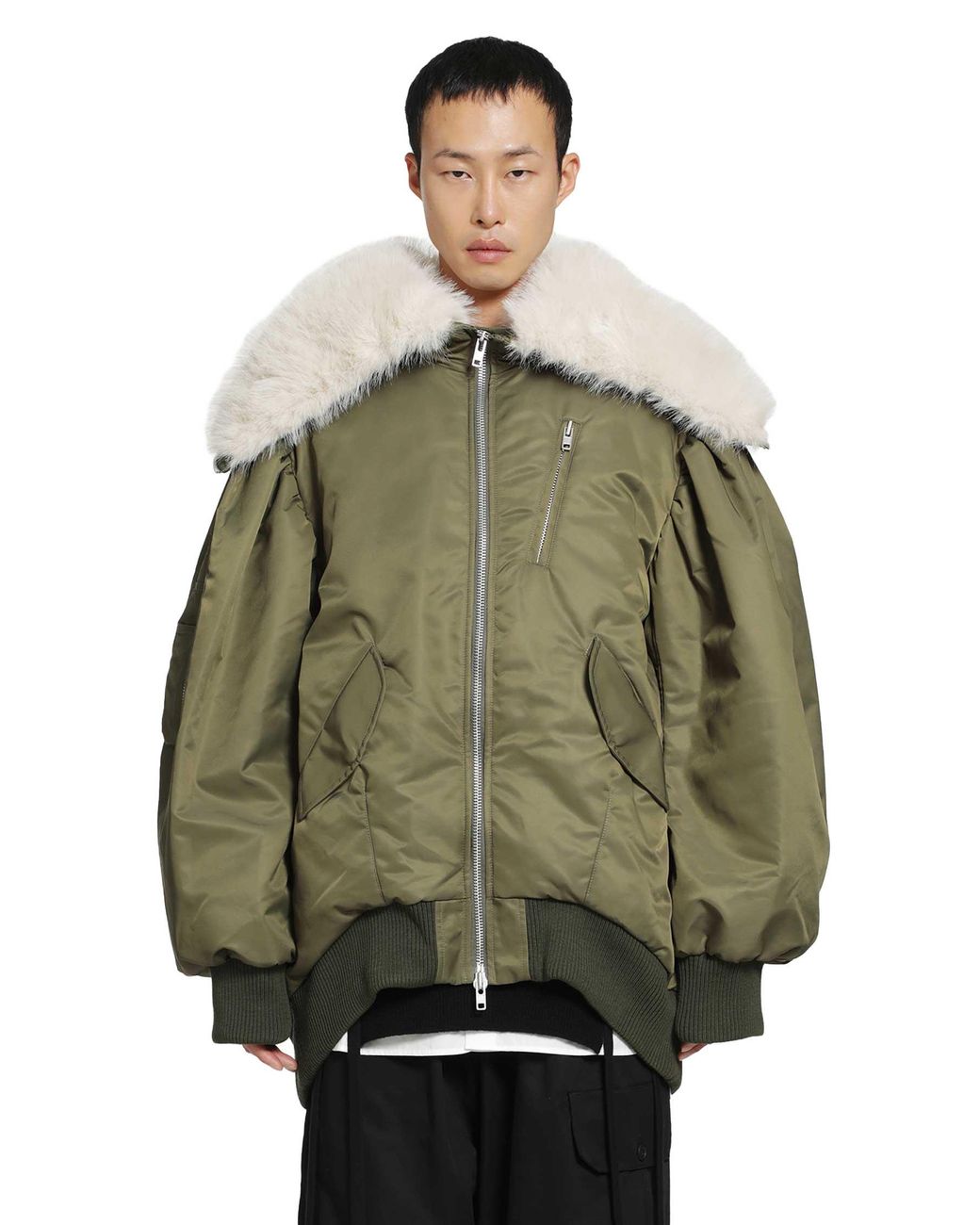 Simone Rocha Green Oversized Split Hooded Bomber Jacket for men