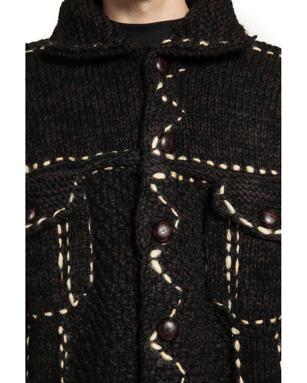 Kapital Black Wool Hand Knit Cowichan G-Jacket for men
