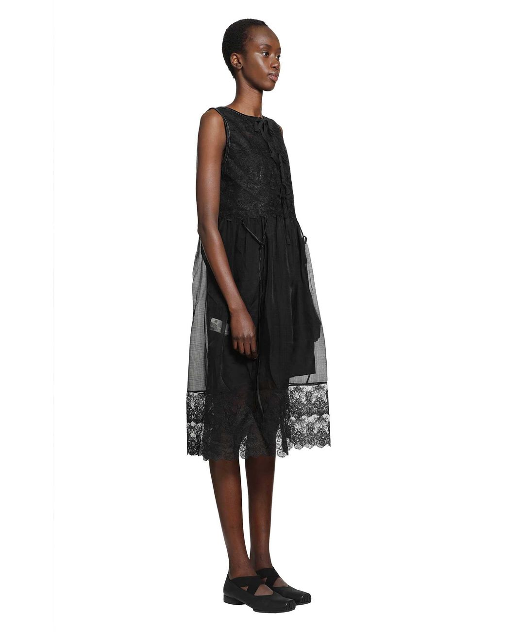 Renli Su Black Silk Sheer Lace Mini Dress