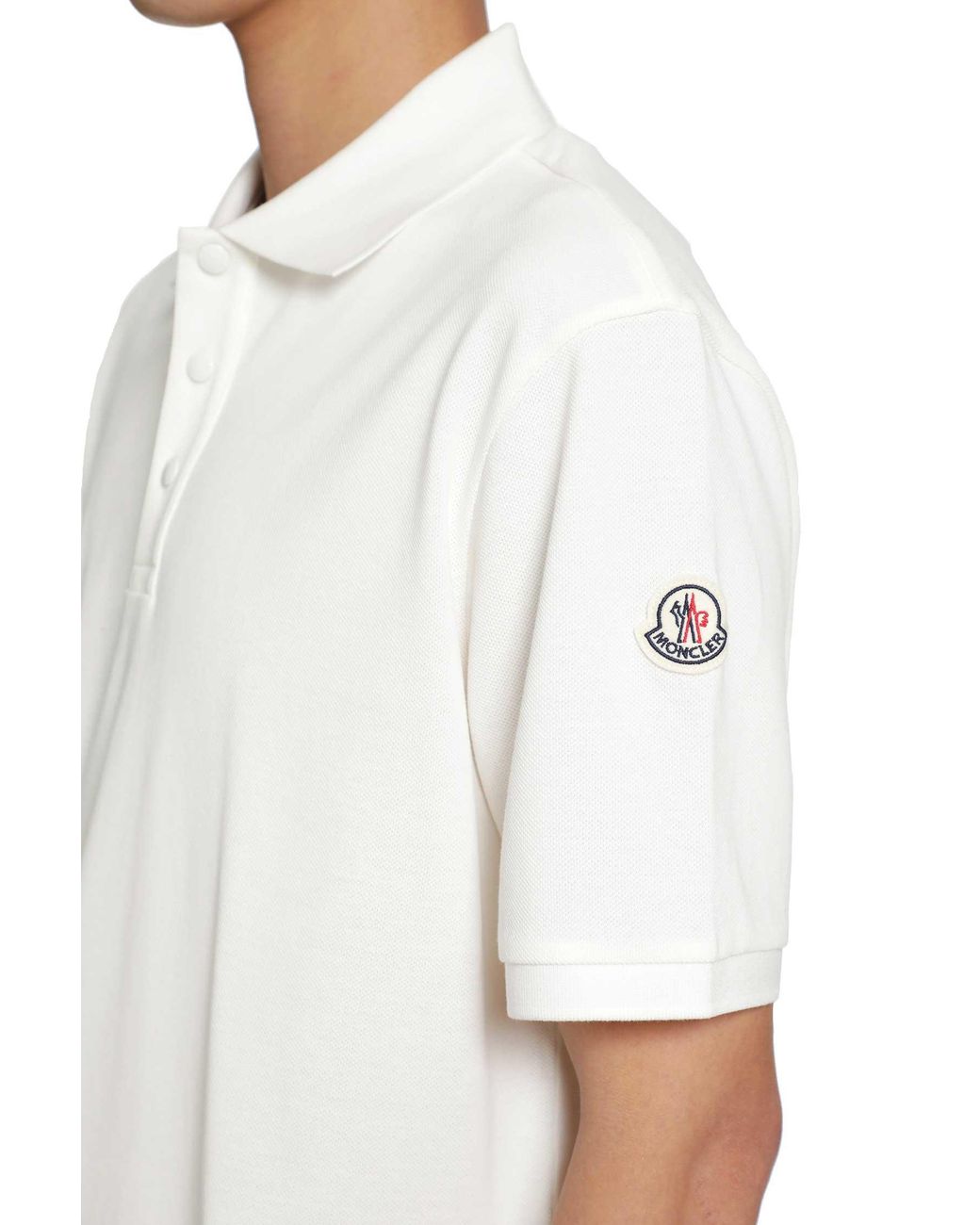 Moncler White Cotton Piquet Polo Shirt for men