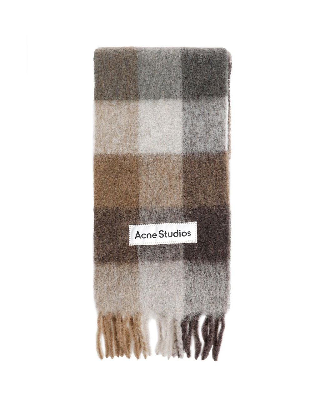 Acne Brown Check Fringe Scarf for men