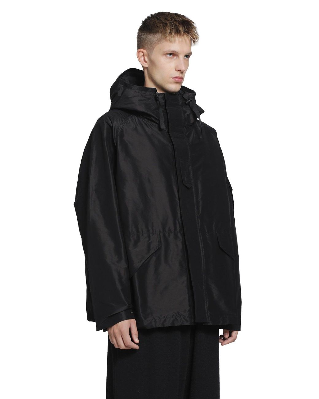 Comoli Black Cotton Silk Military Parka for men