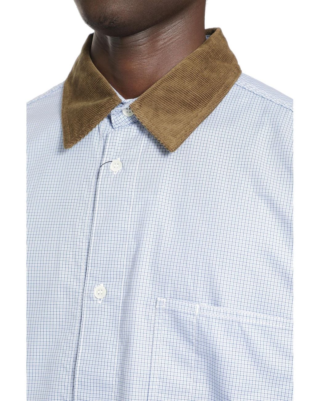 Comme des Garçons White Check Shirt With Corduroy Collar for men