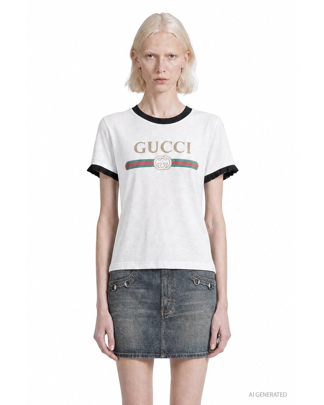 Gucci Gray Interlocking G Ringer T-Shirt