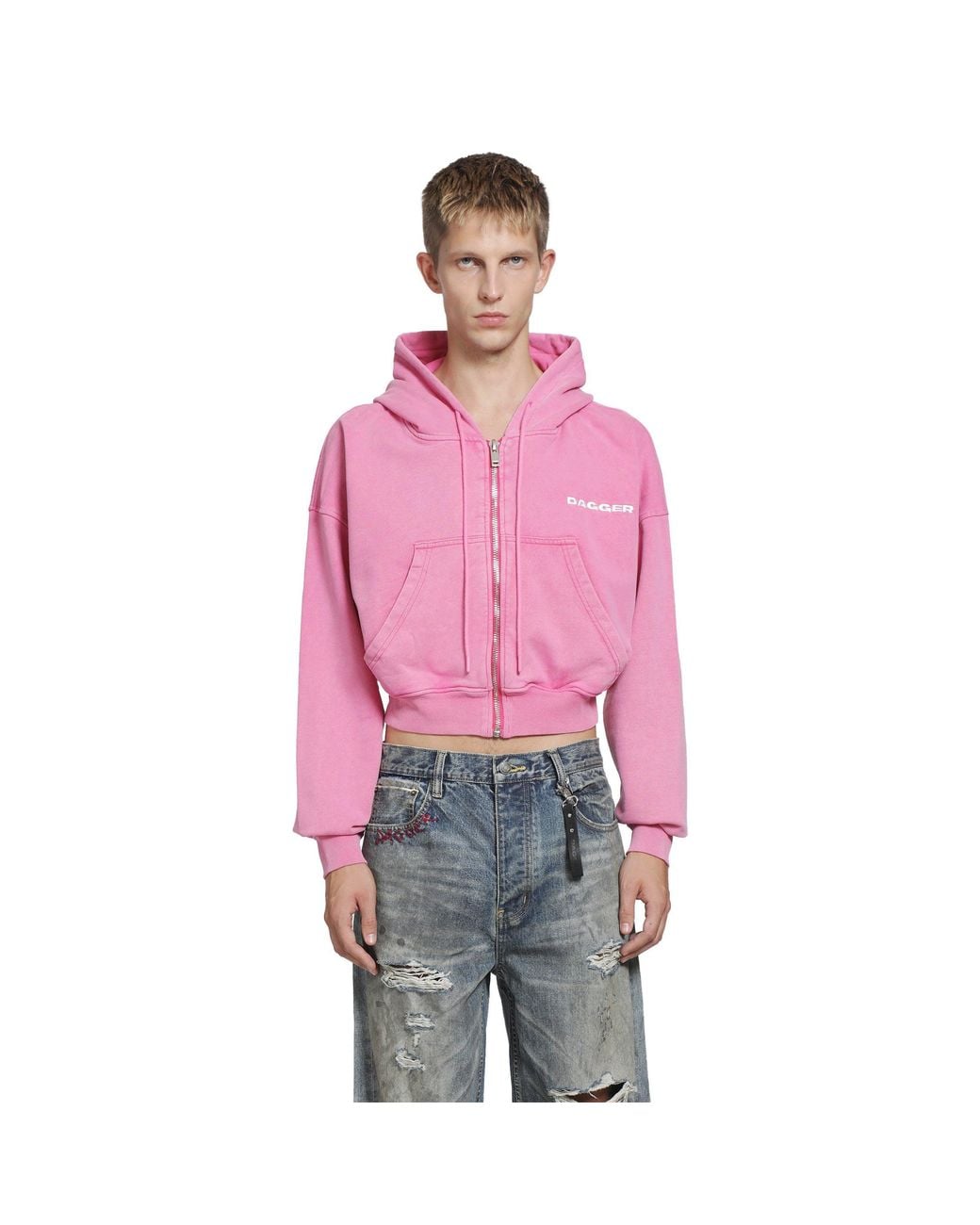 DAGGER Red Cropped Zip-Up Hoodie for men