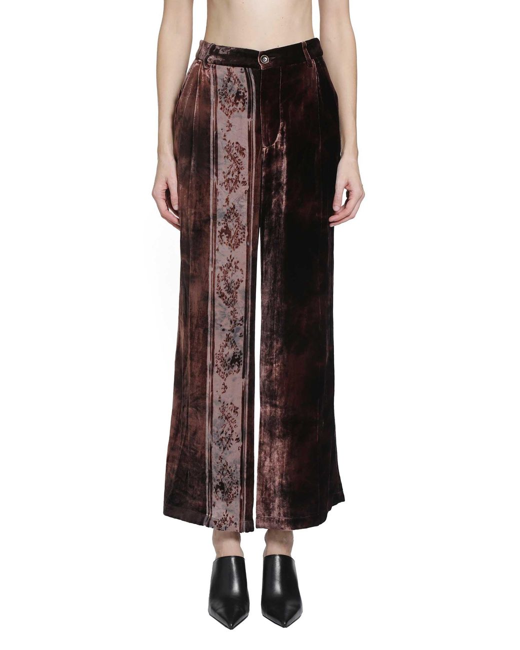 YA YI Brown Metta Silk Dévoré Pants