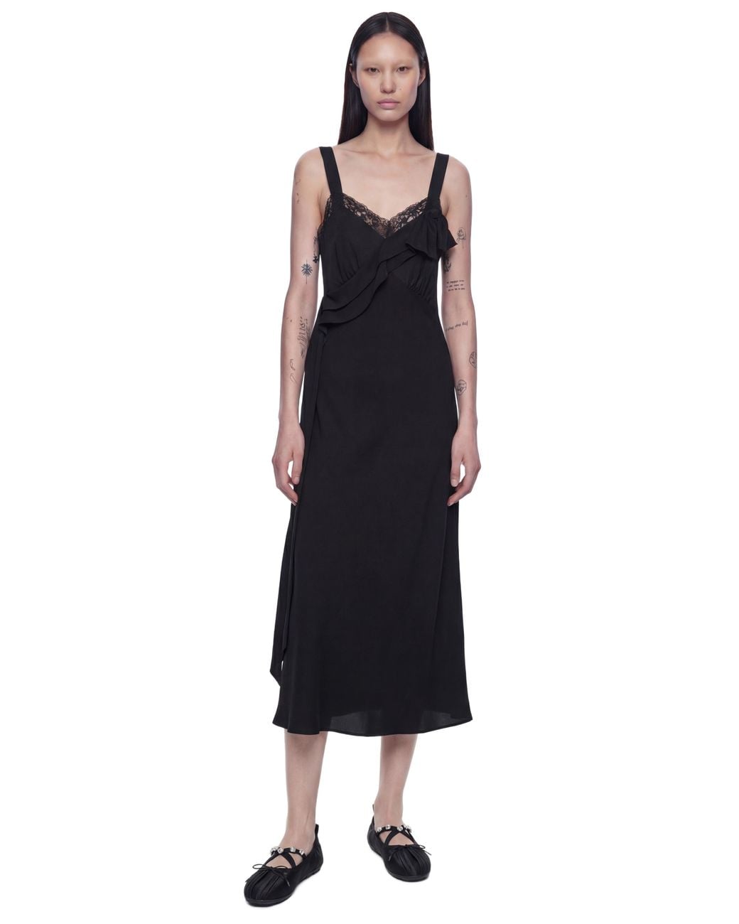 Simone Rocha Black Bow Sash Slip Midi Dress