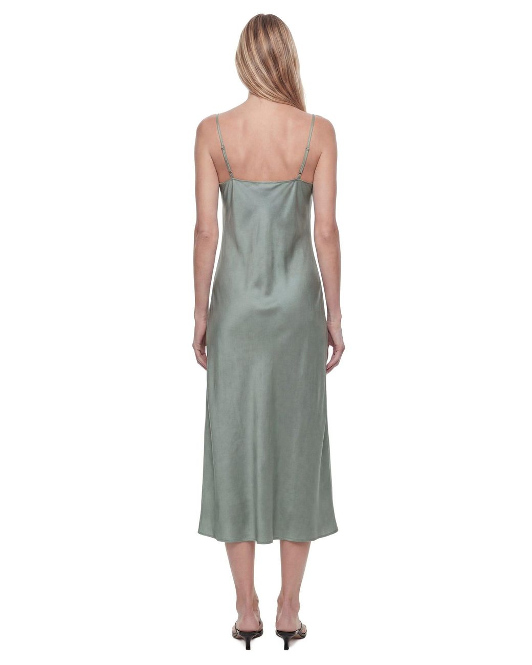 Acne Green Satin Slip Midi Dress