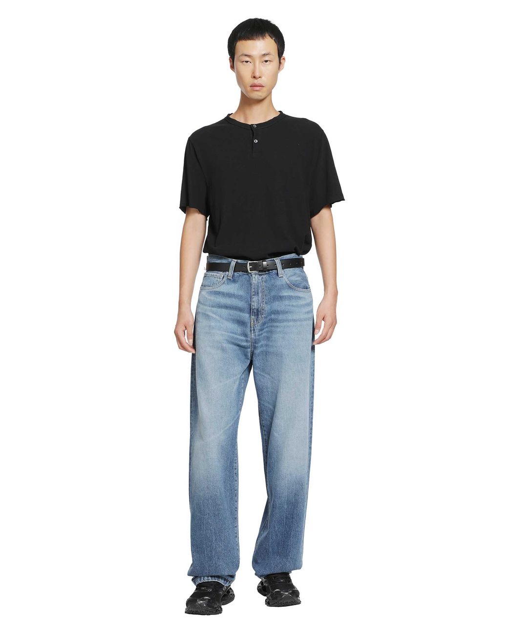 James Perse Black Slub Jersey Short Sleeve Henley T-Shirt for men