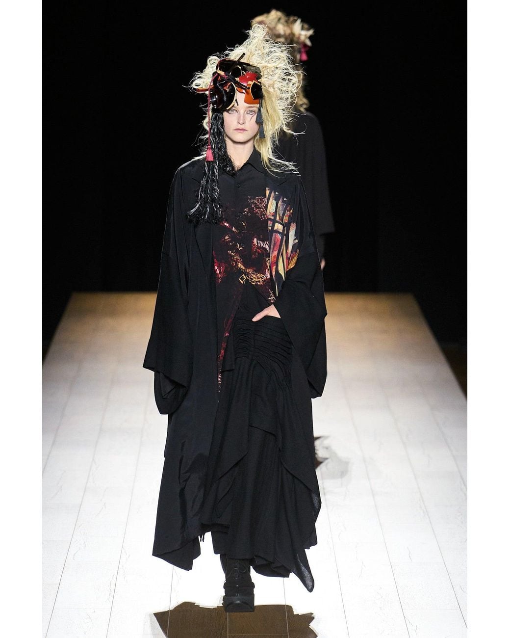 Yohji Yamamoto Black Twill Tucked Voluminous Skirt