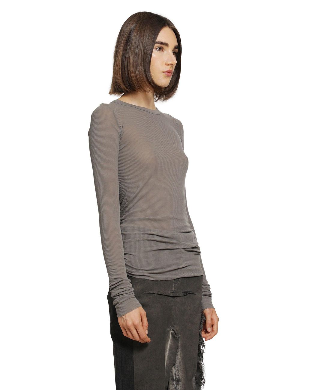 Rick Owens Gray Tower Rib Ls T