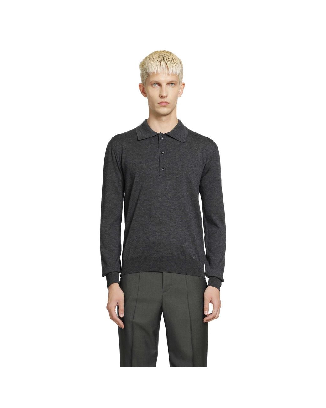 Valentino Black Wool Polo With Vlogo Embroidery for men