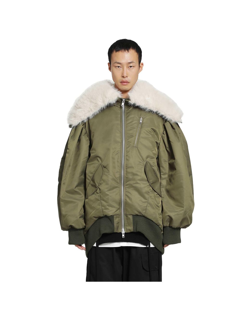 Simone Rocha Green Oversized Split Hooded Bomber Jacket for men