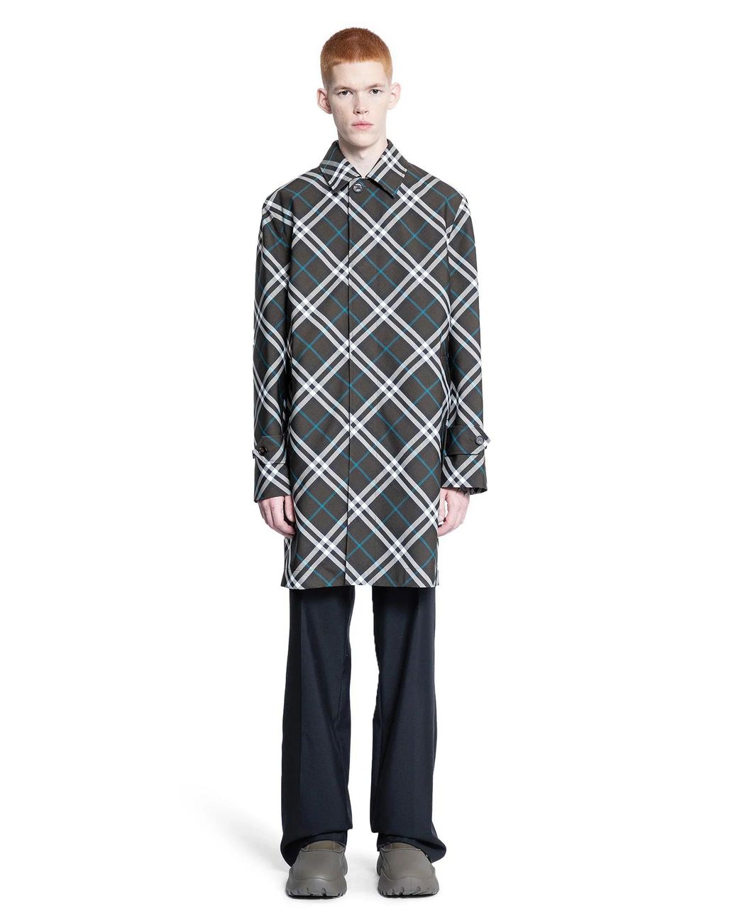Burberry Blue Check Nylon Mid-Length Trench Coat for men