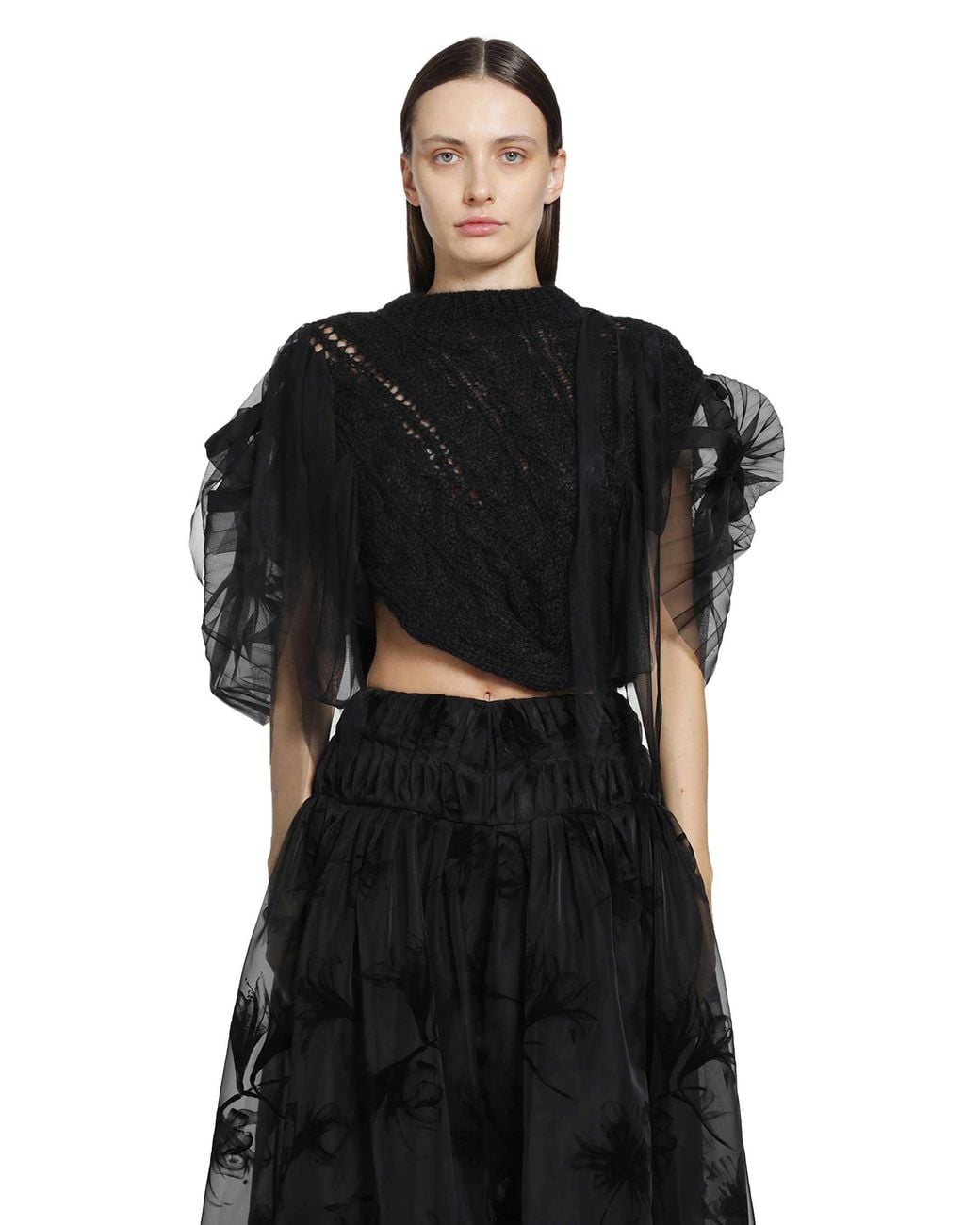 PAULINE DUJANCOURT Black Francisca Pleated Hand-Knit Vest