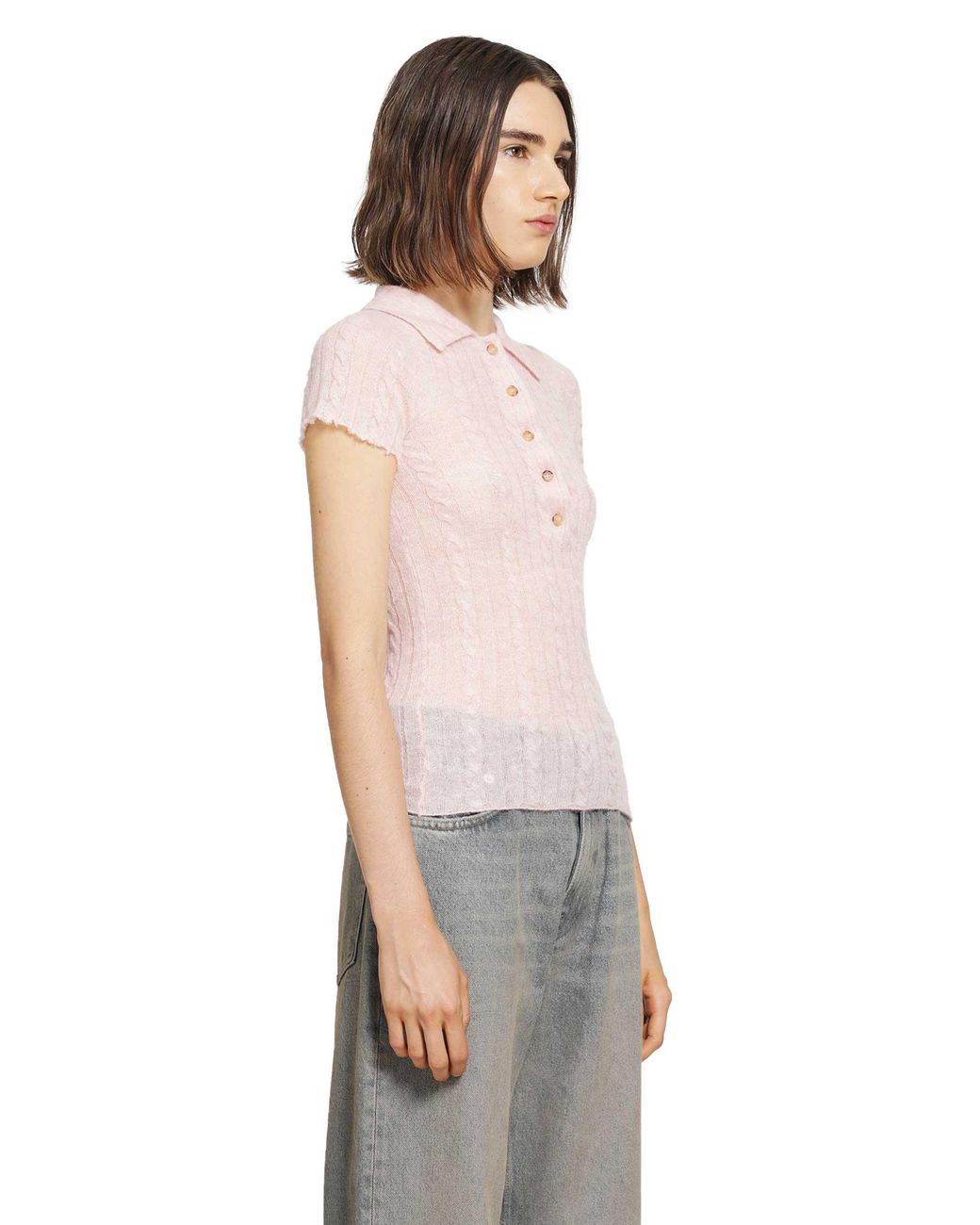 Haikure Gray Laurie Semi-Sheer Polo Shirt