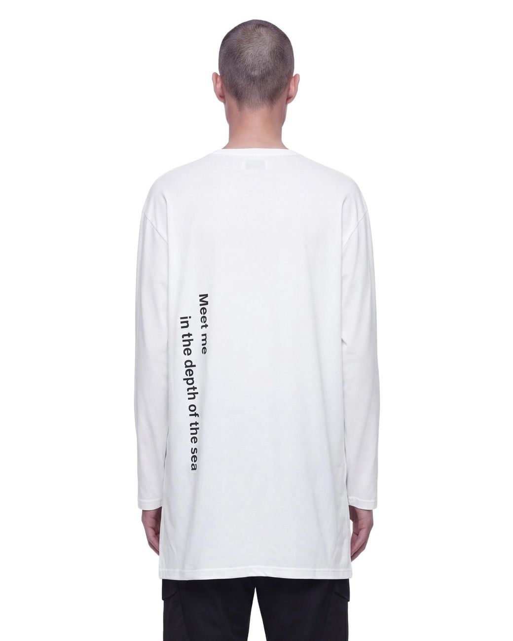 Yohji Yamamoto White D-Neckline Long Sleeve T-Shirt for men
