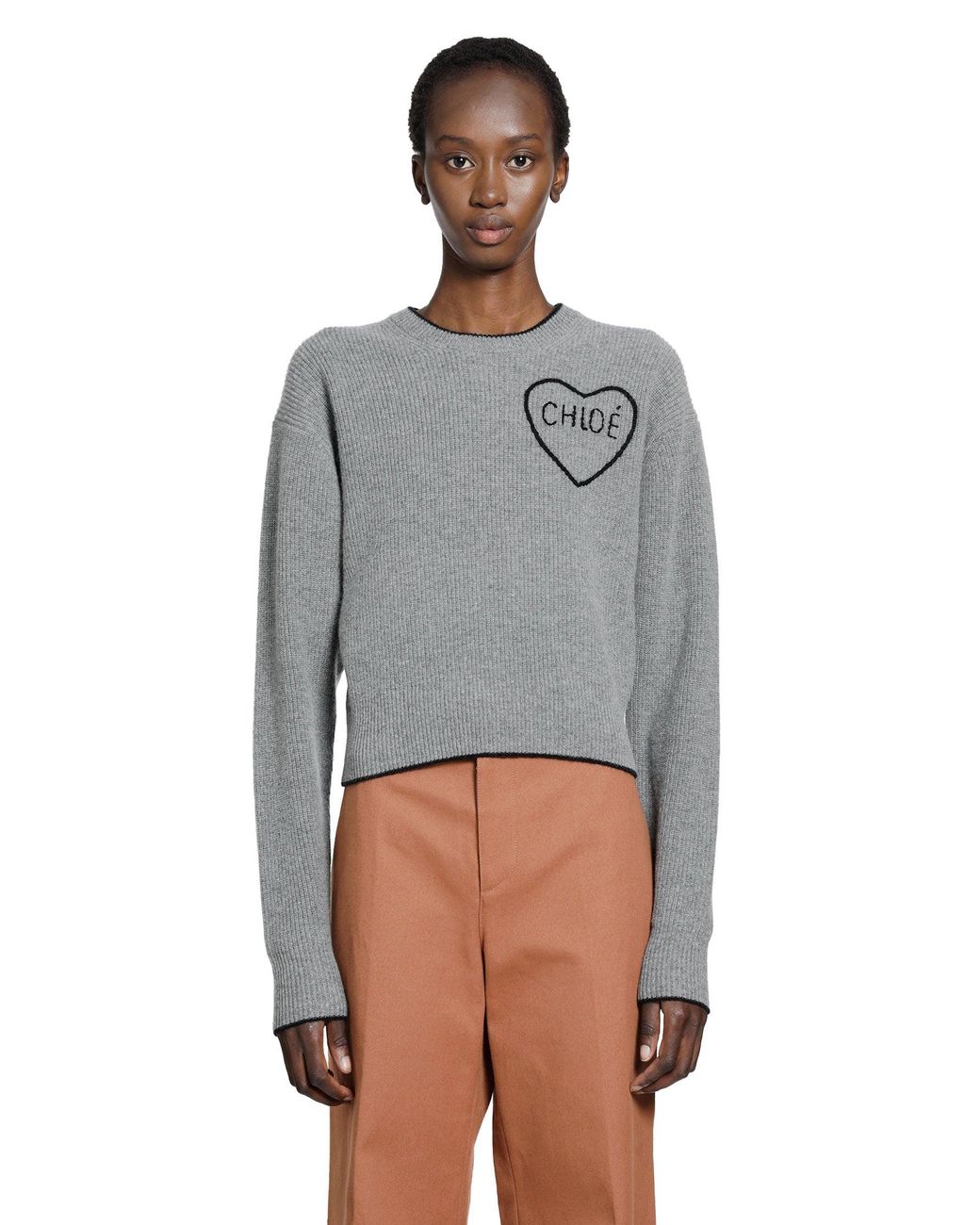 Chloé Gray Wool Knit Cropped Sweater