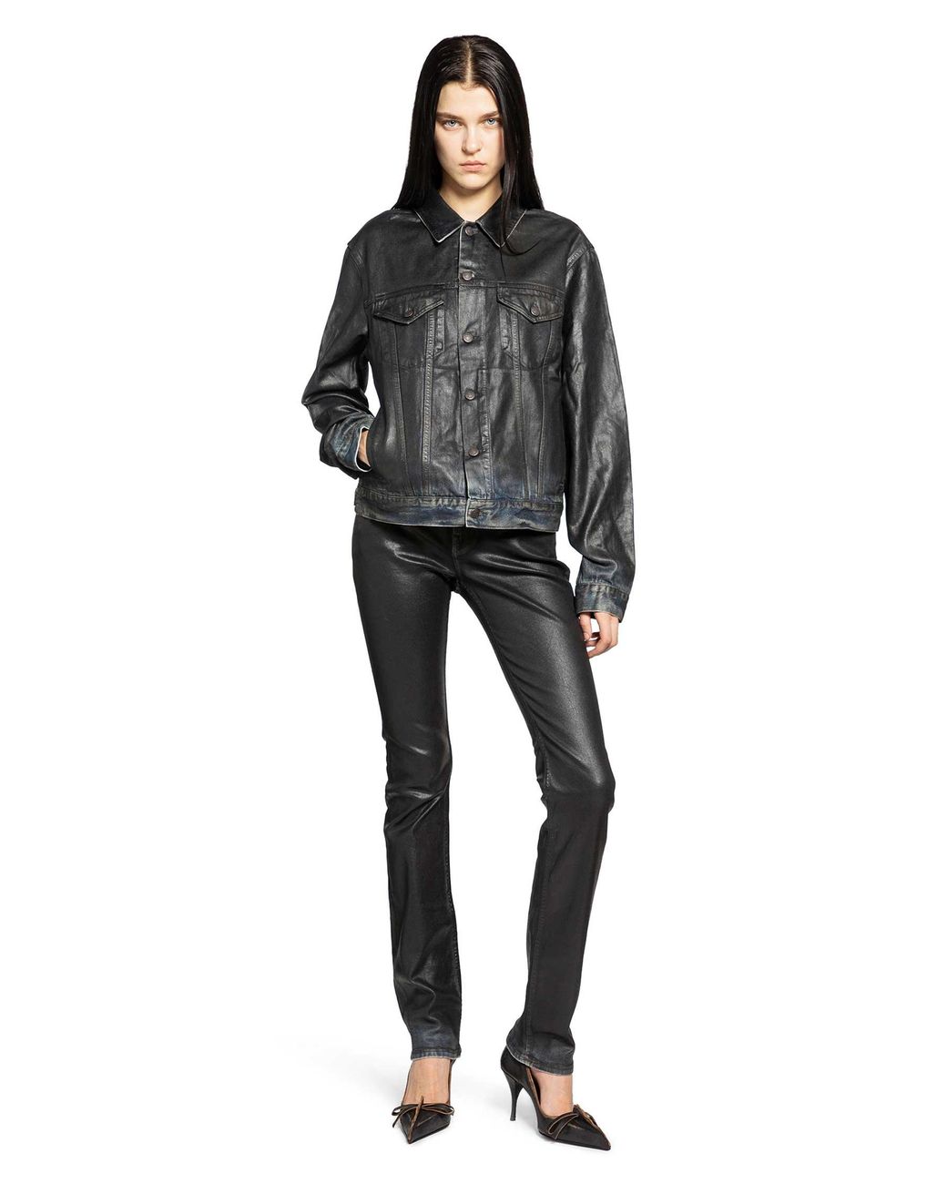 Acne Black Coated Denim Jacket
