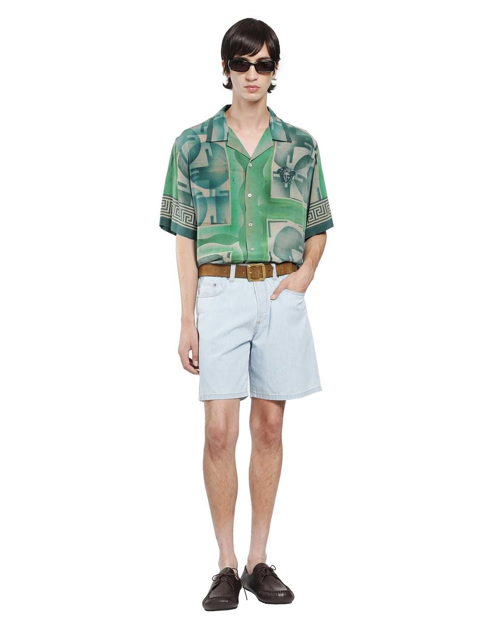 Versace Green Printed Crêpe De Chine Silk Shirt for men